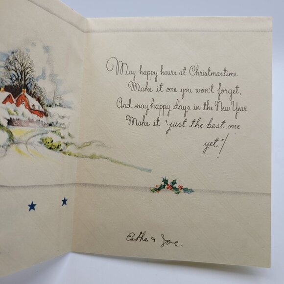 Vintage Holiday Christmas Greetings Card Fireplace Scene - Picture 3 of 6